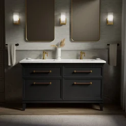 60" bathroom vanity cabinet with sinks and quartz top^Kohler Clearance