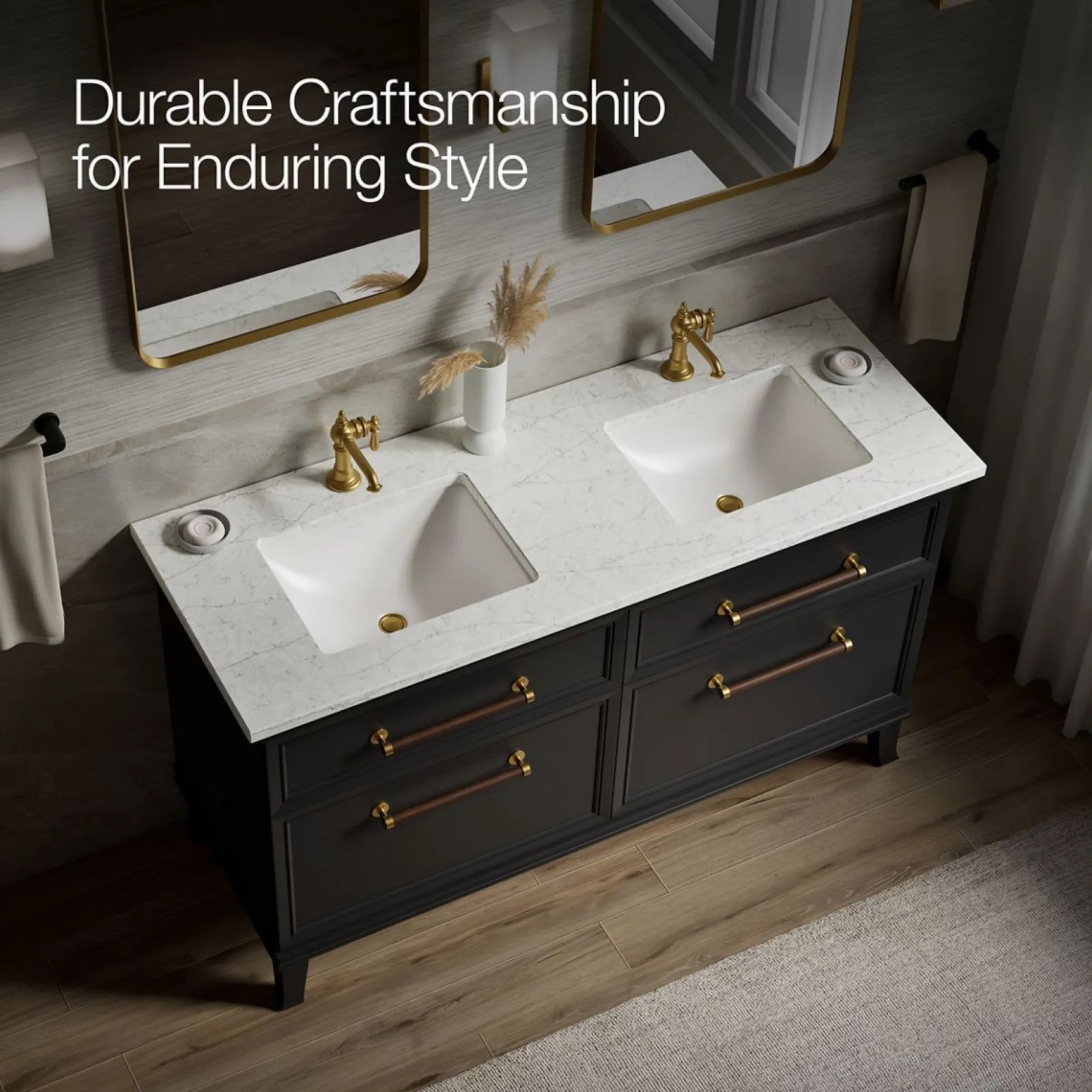 60" bathroom vanity cabinet with sinks and quartz top^Kohler Clearance