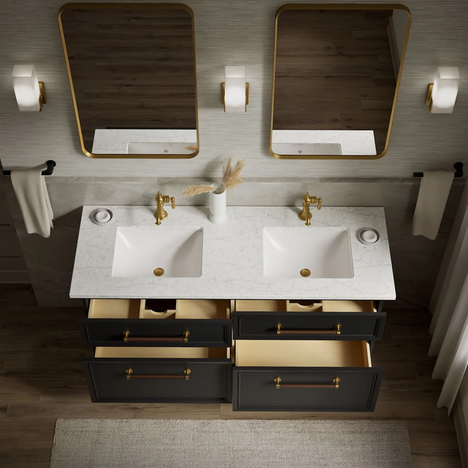 60" bathroom vanity cabinet with sinks and quartz top^Kohler Clearance