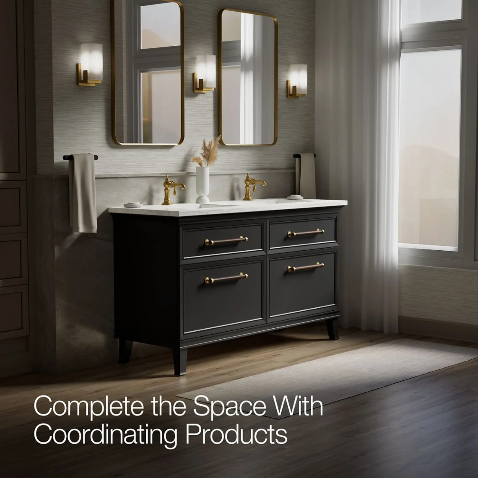 60" bathroom vanity cabinet with sinks and quartz top^Kohler Clearance
