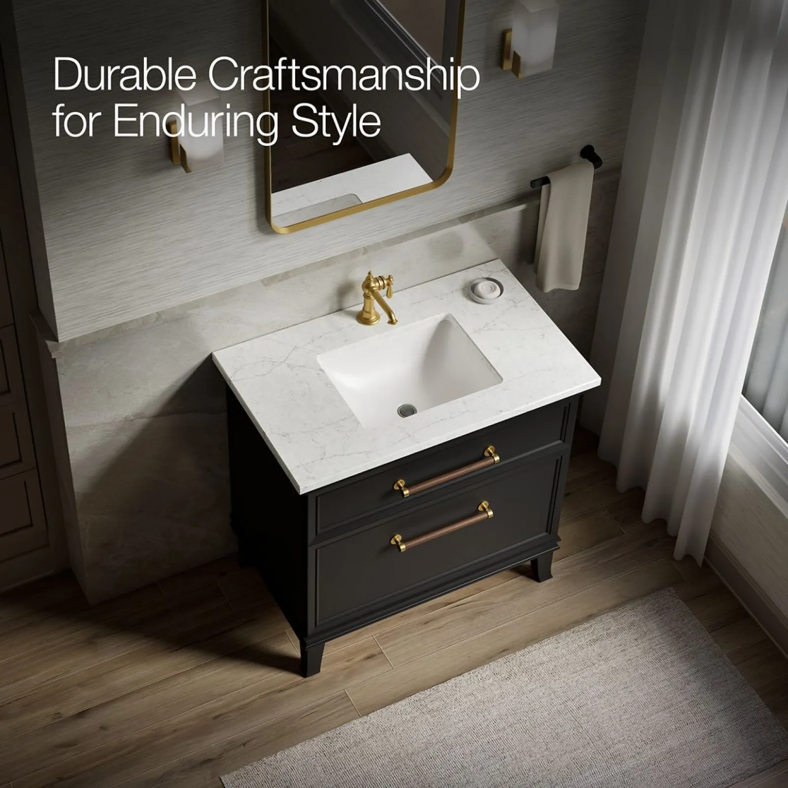 36" bathroom vanity cabinet with sink and quartz top^Kohler Outlet