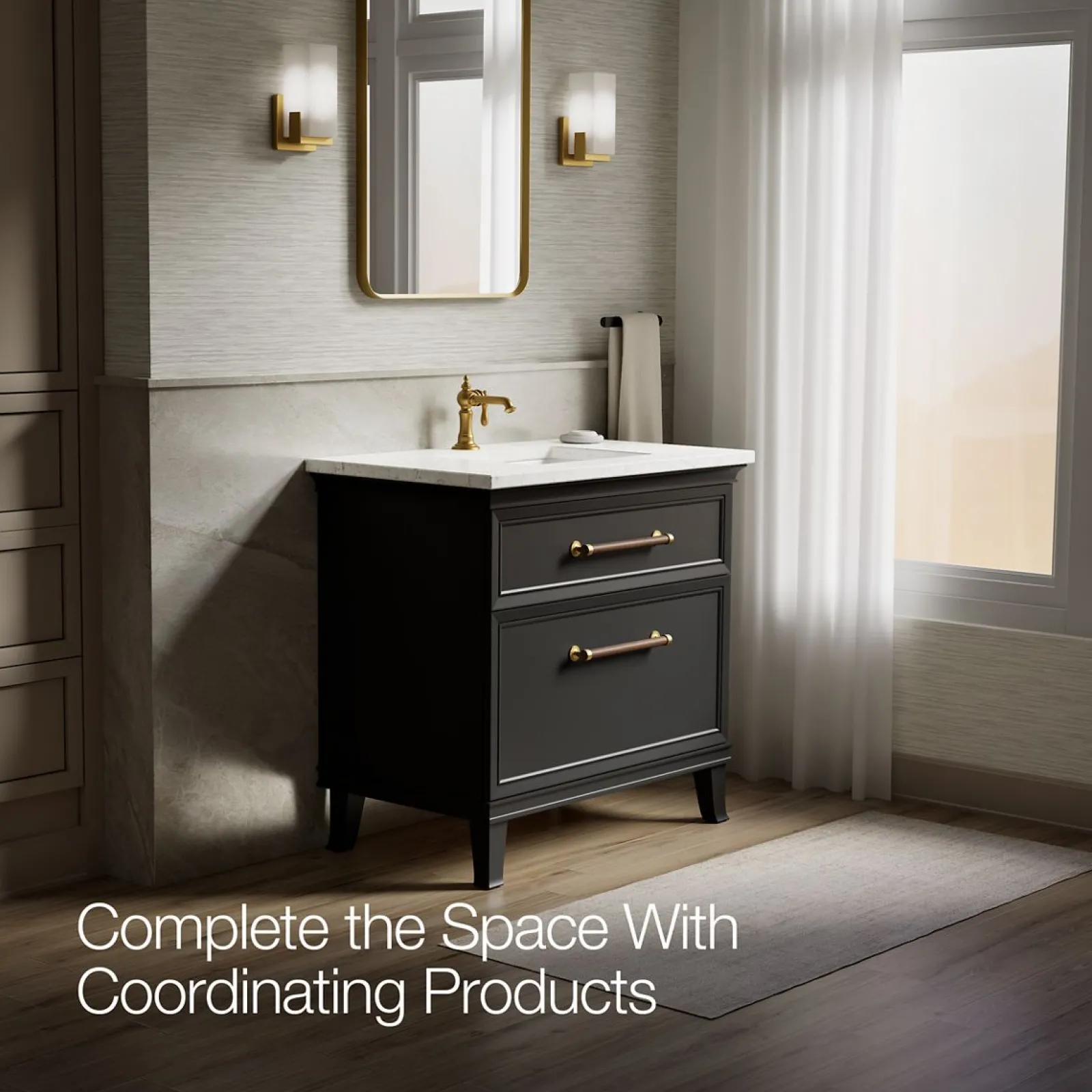 36" bathroom vanity cabinet with sink and quartz top^Kohler Outlet