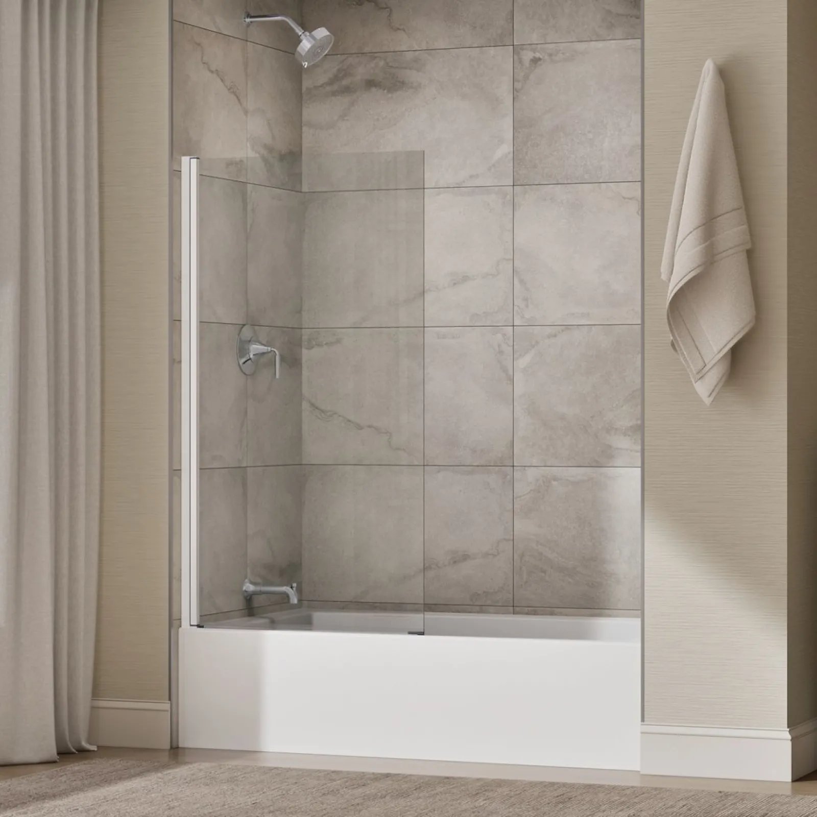 Bath screen, 56-15/16" x 32" W with 1/4" thick Crystal Clear glass and square corner^Kohler Best
