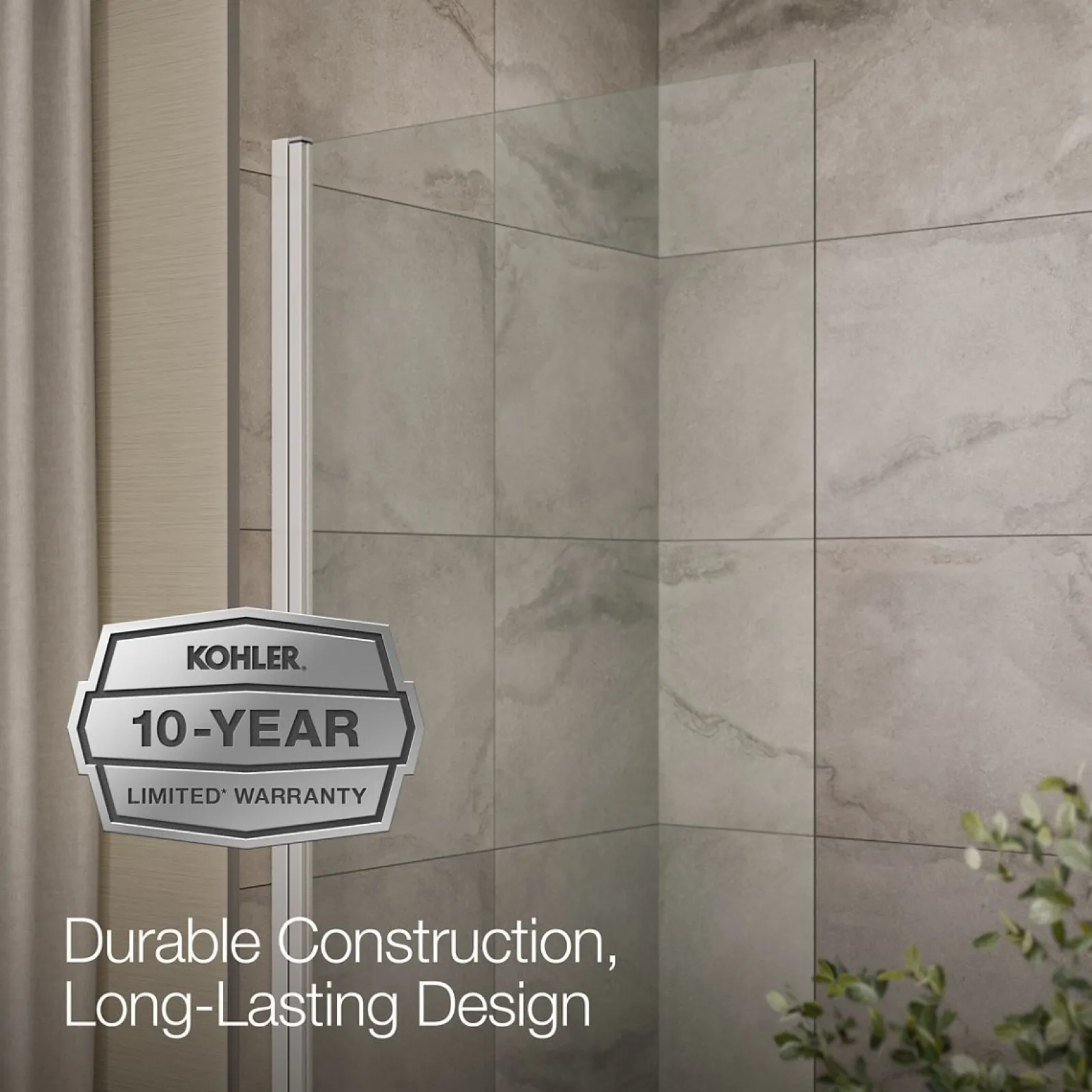 Bath screen, 56-15/16" x 32" W with 1/4" thick Crystal Clear glass and square corner^Kohler Best