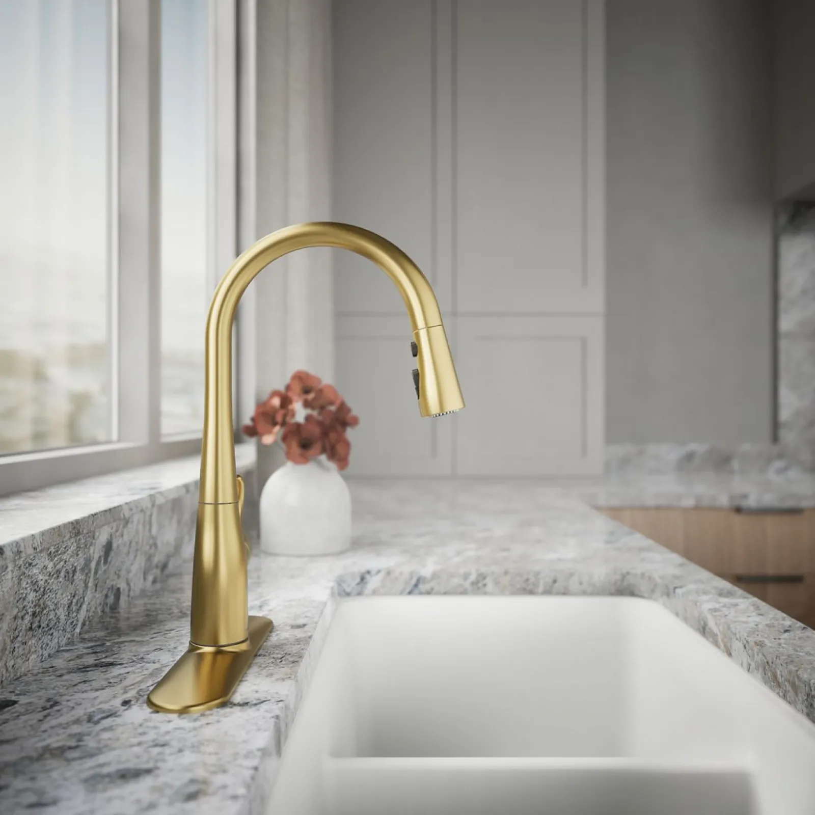 Compact pull-down kitchen sink faucet with three-function sprayhead^Kohler Online
