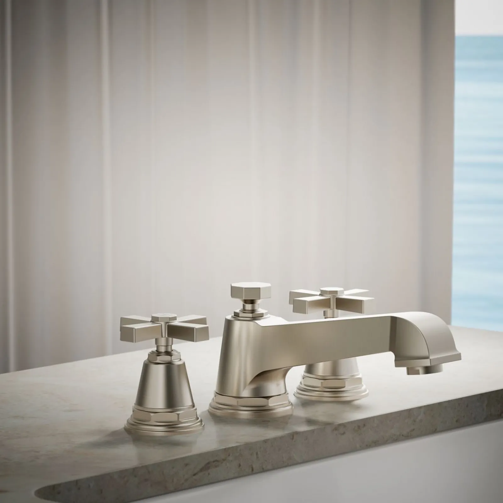 Deck-mount bath faucet trim with cross handles^Kohler Discount