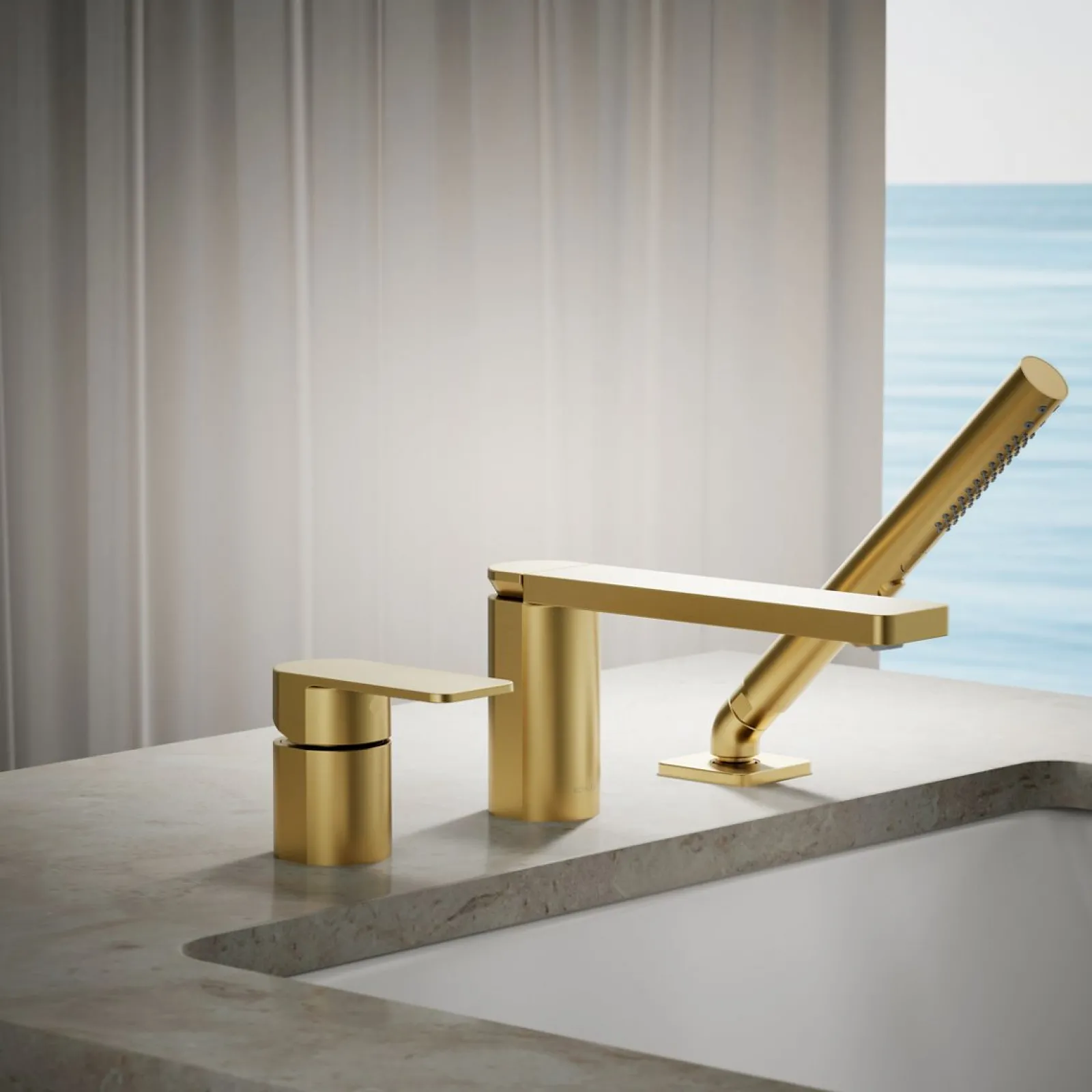 Deck-mount bath faucet with handshower^Kohler Online