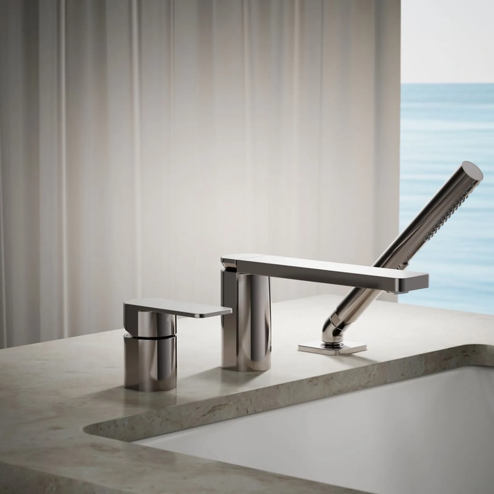 Deck-mount bath faucet with handshower^Kohler Online