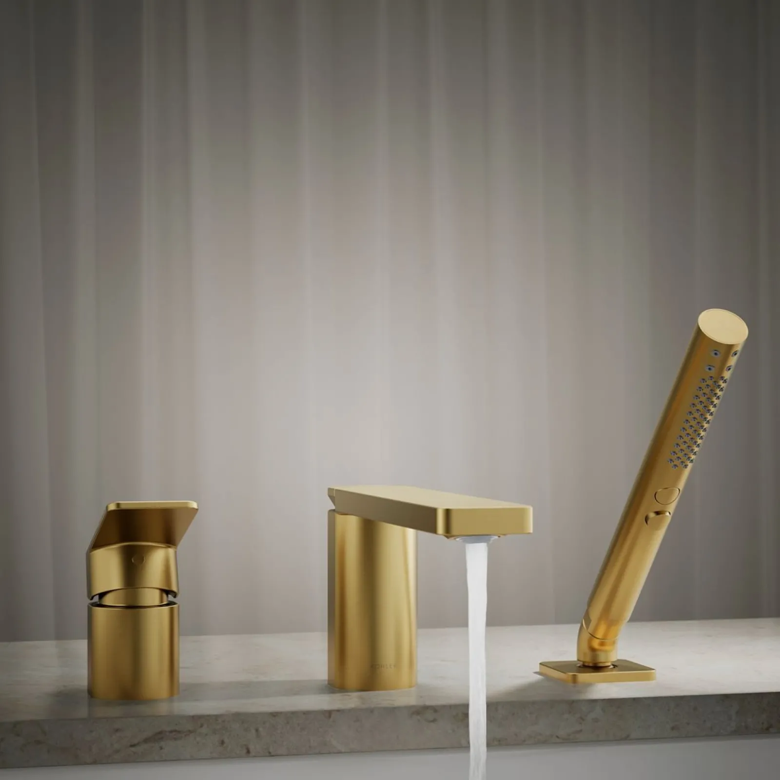 Deck-mount bath faucet with handshower^Kohler Online