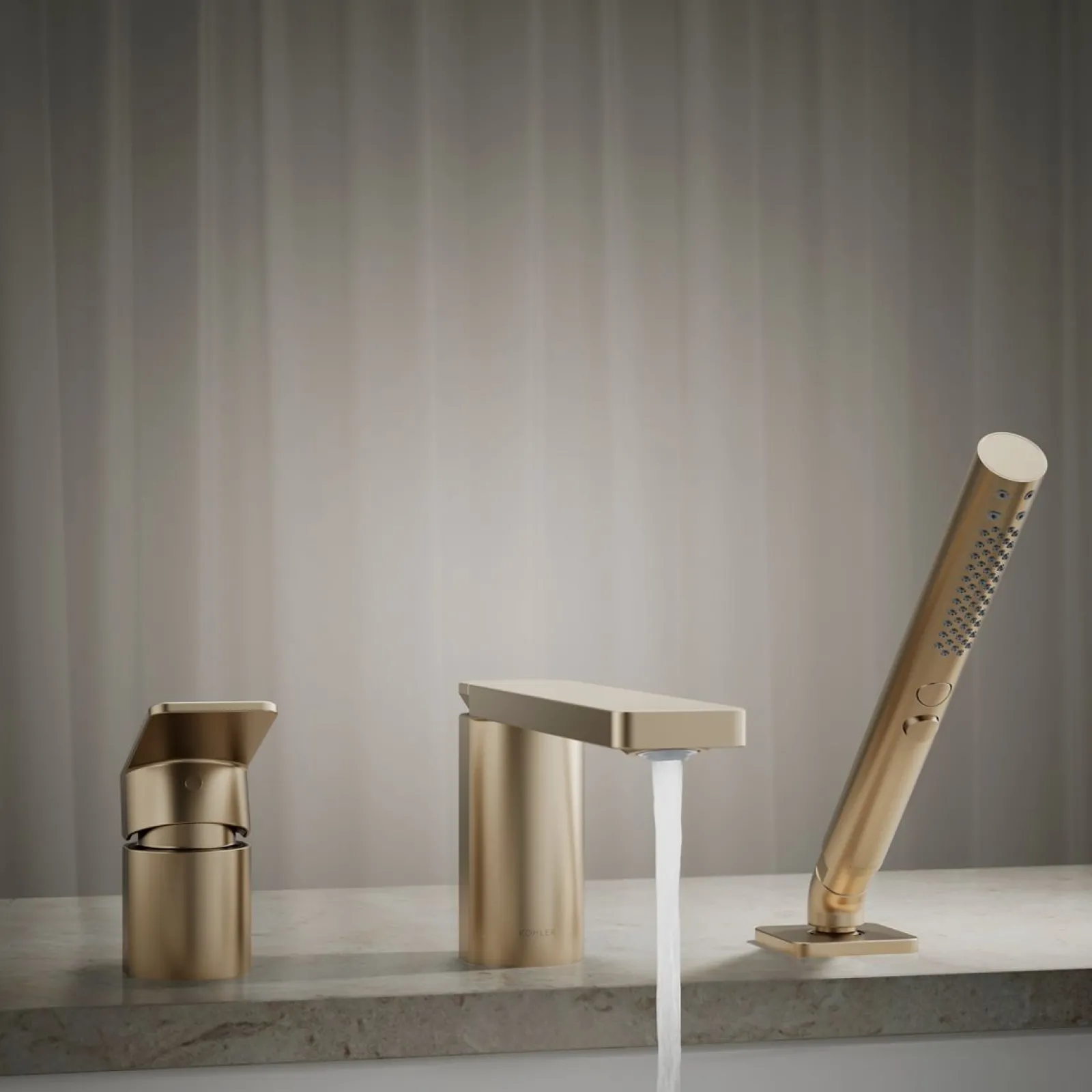 Deck-mount bath faucet with handshower^Kohler Online