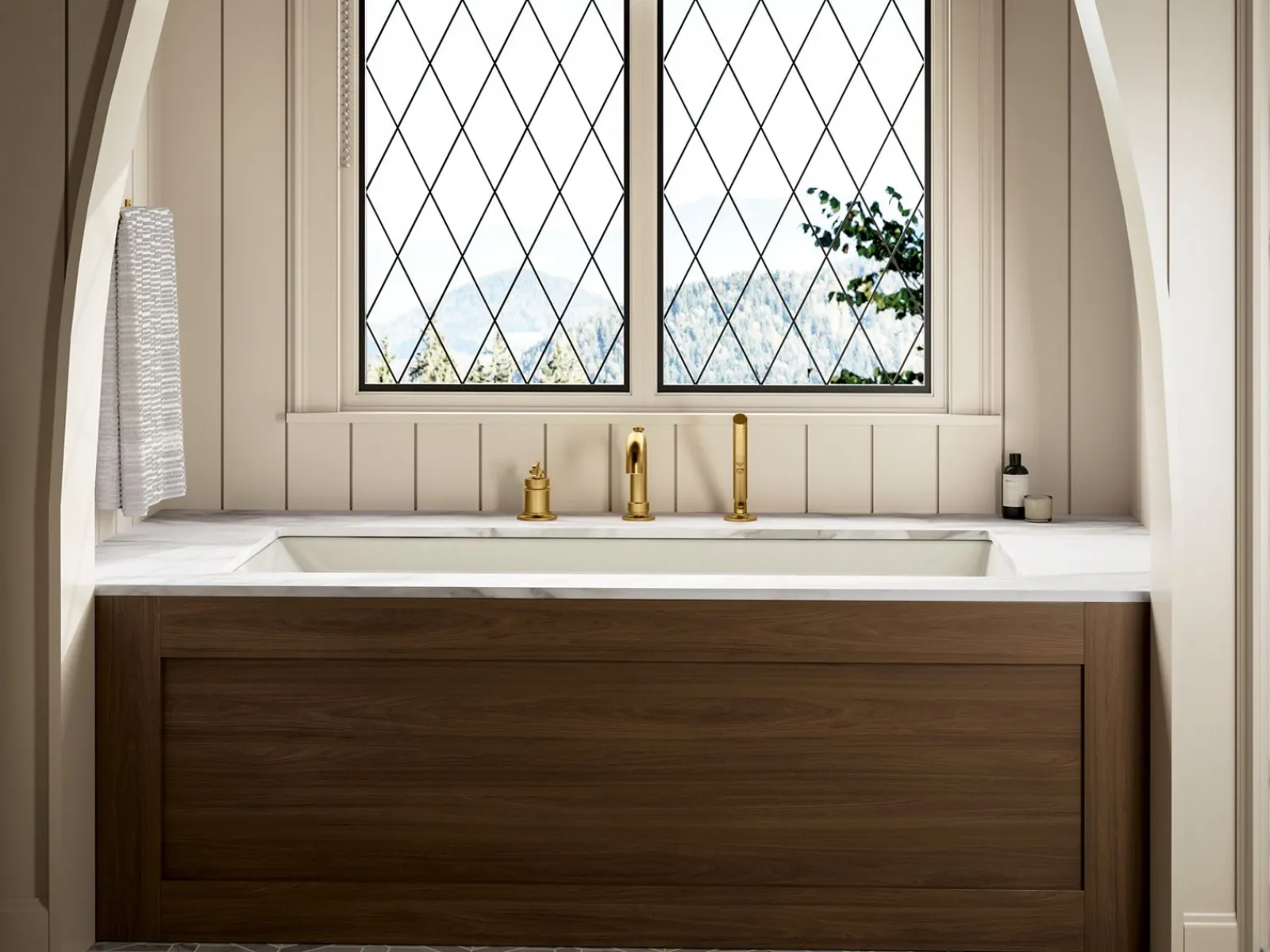 Deck-mount bath faucet with handshower^Kohler