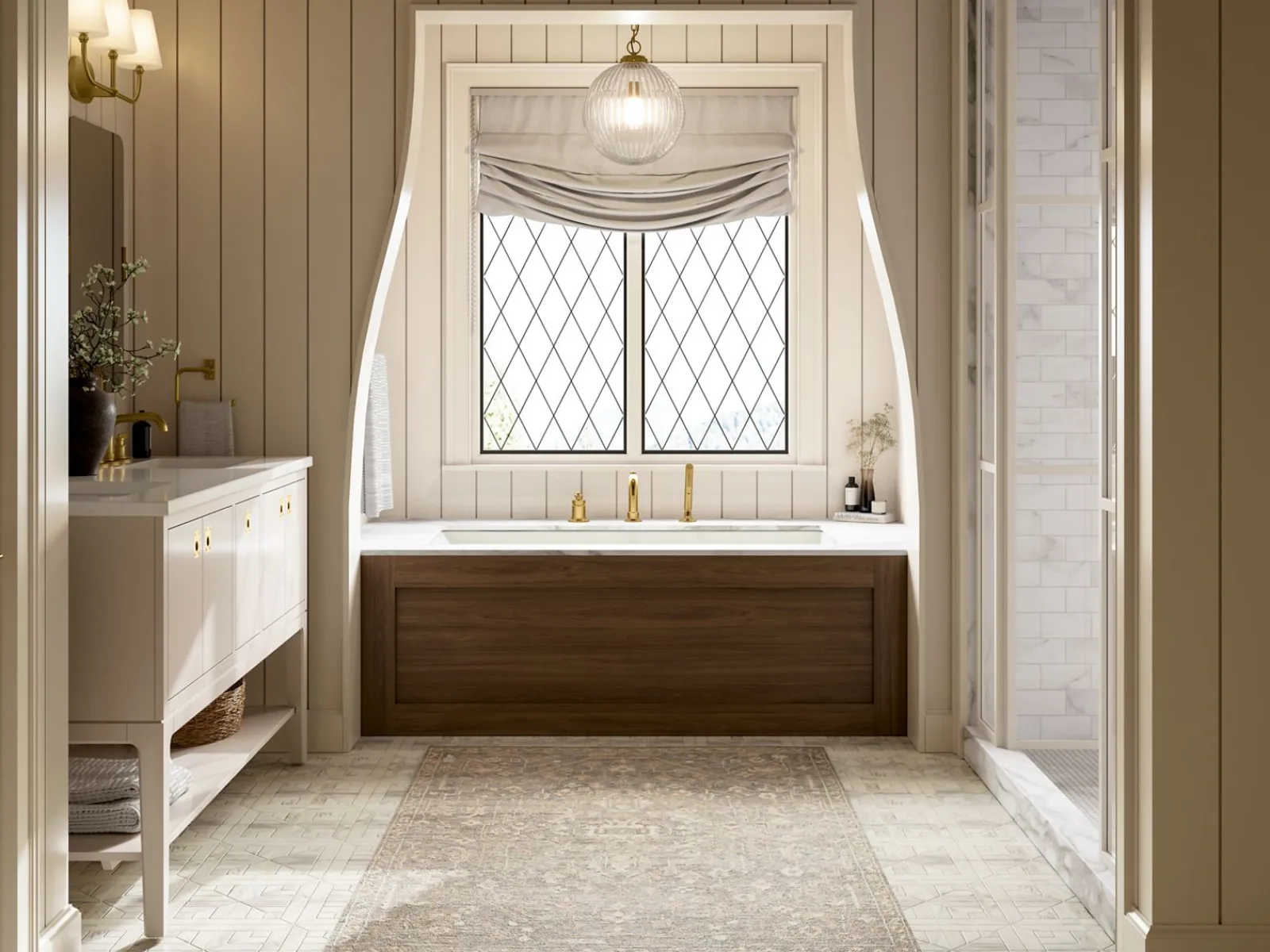 Deck-mount bath faucet with handshower^Kohler