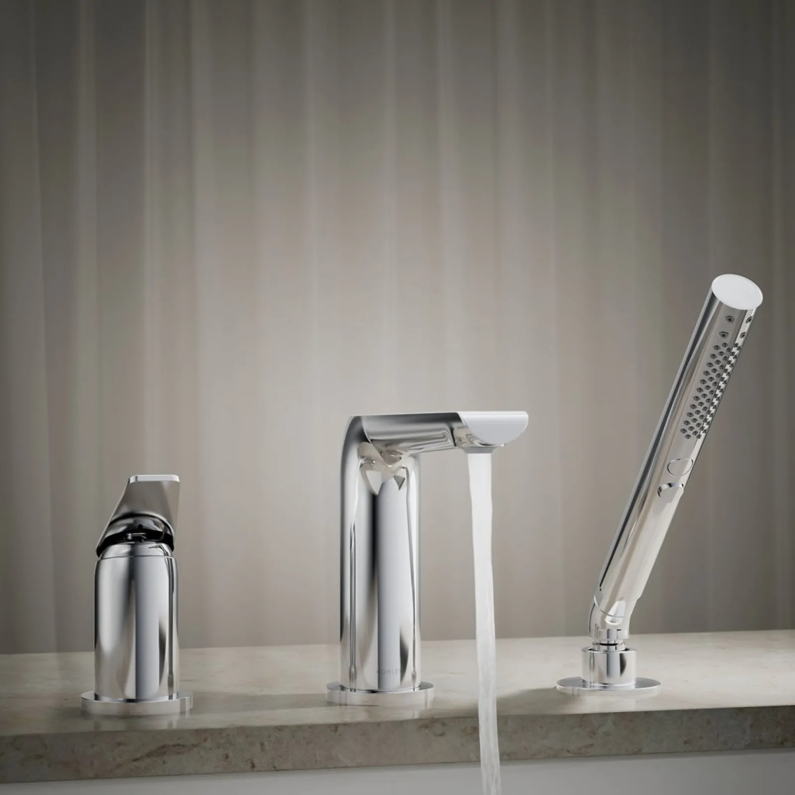 Deck-mount bath faucet with handshower^Kohler Online