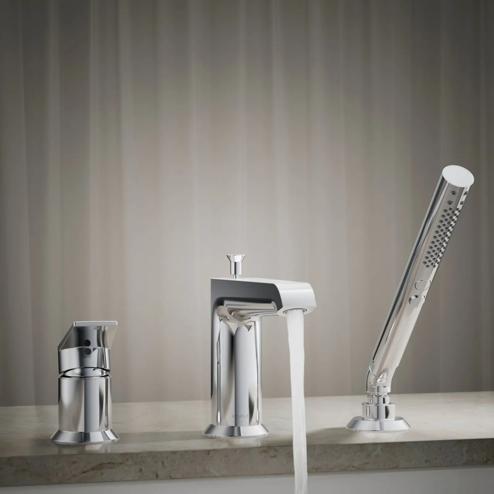 Deck-mount bath faucet with handshower^Kohler Online