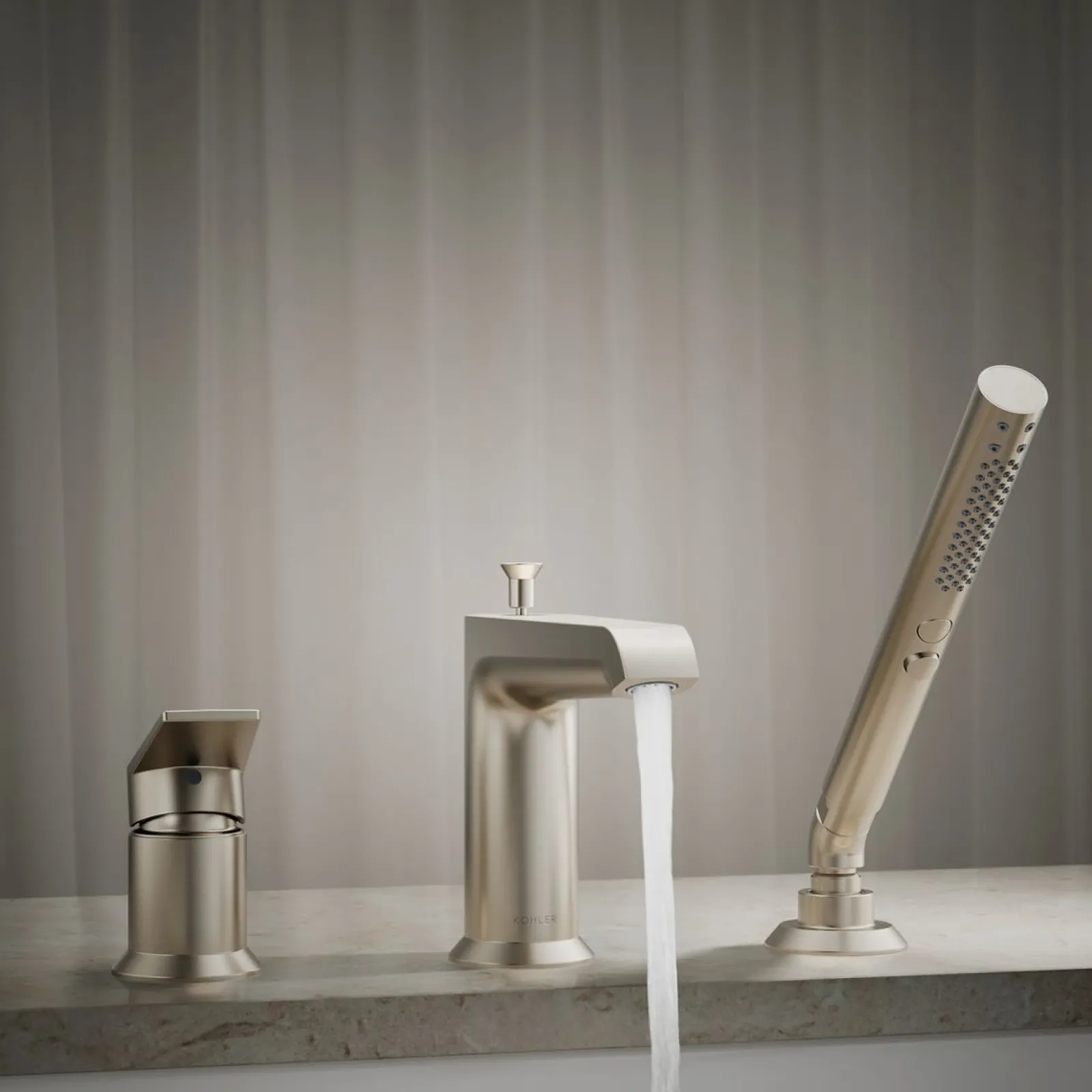 Deck-mount bath faucet with handshower^Kohler Online