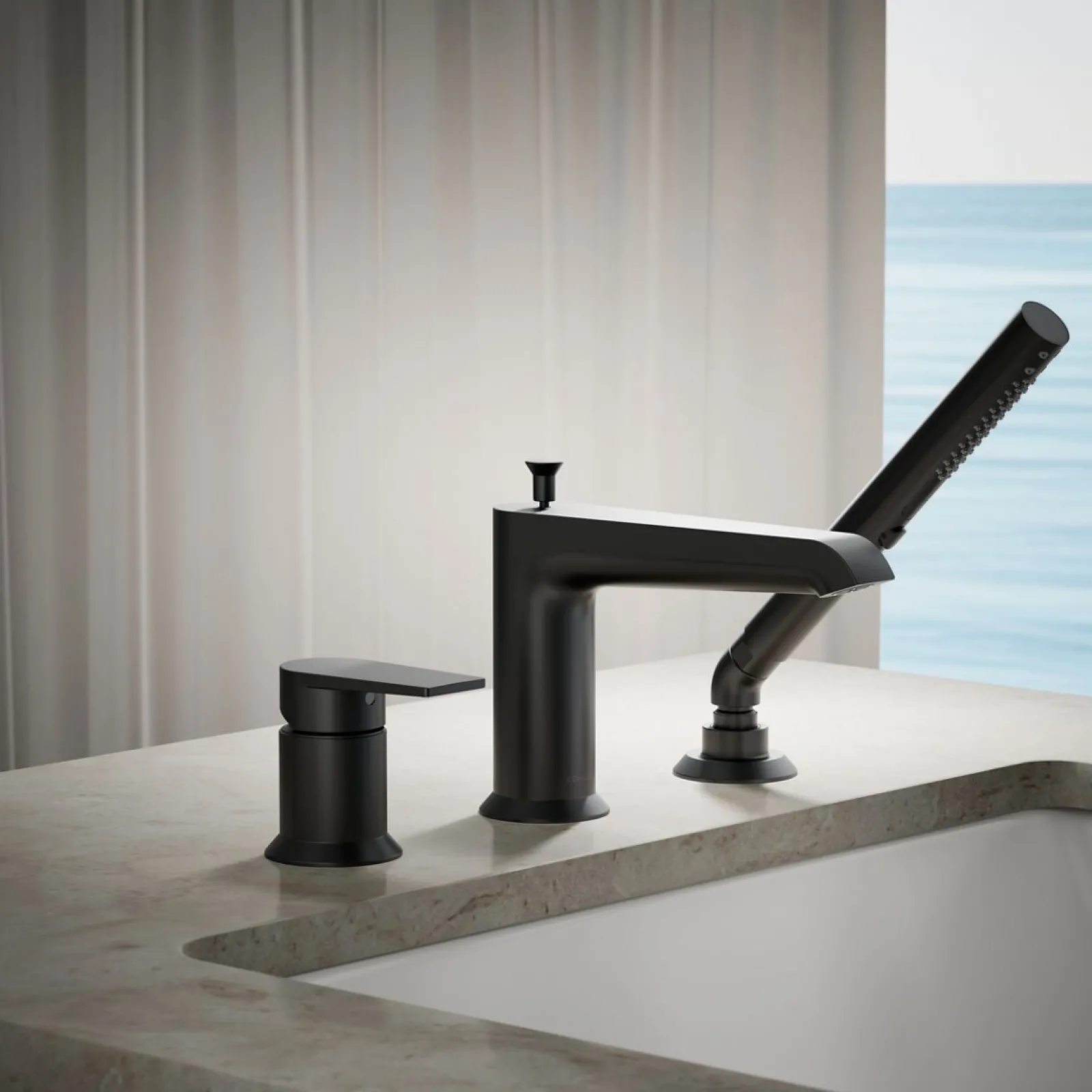 Deck-mount bath faucet with handshower^Kohler Online