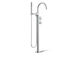 Floor-mount bath filler trim with industrial handles and handshower^Kohler Clearance
