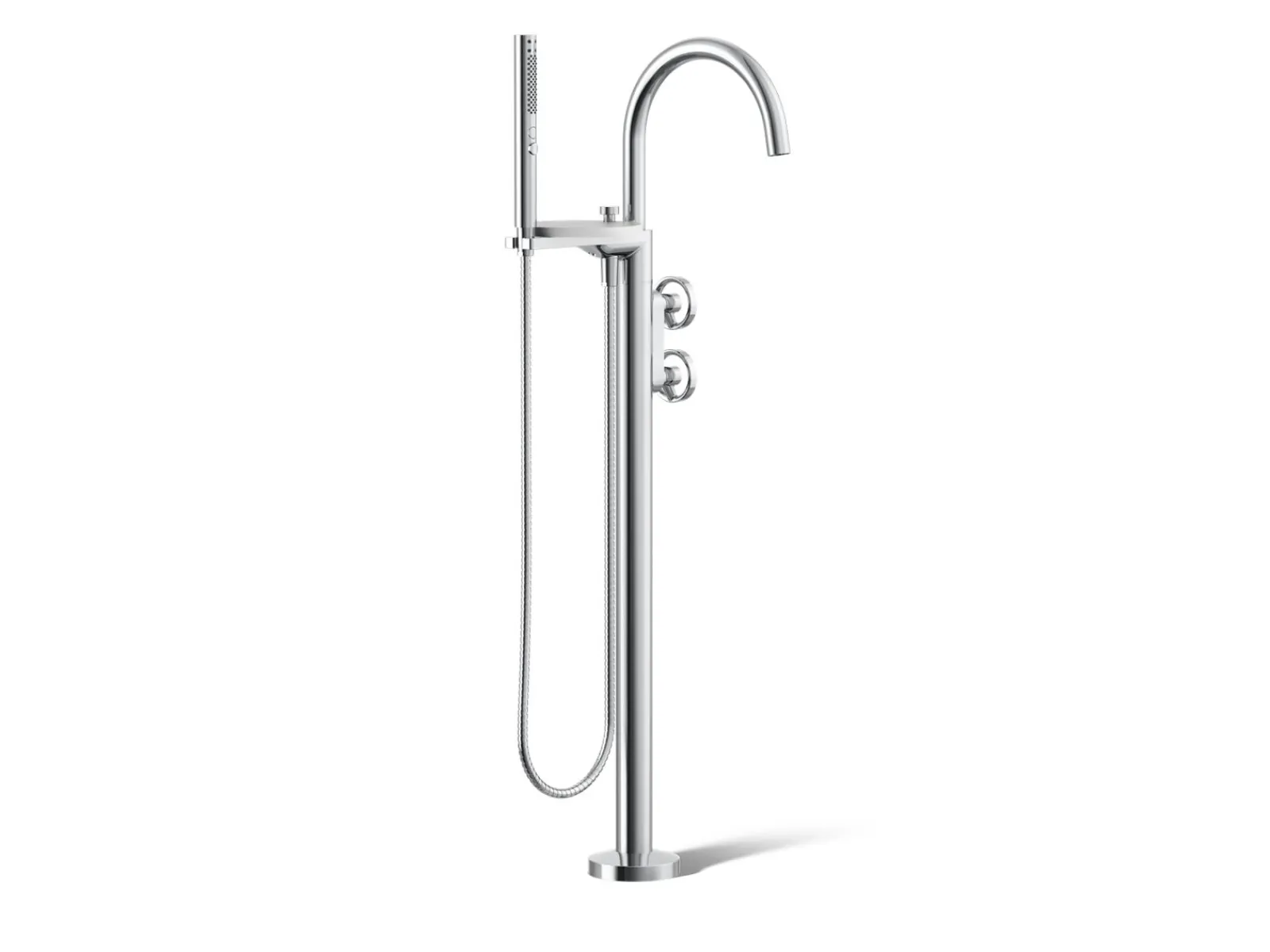 Floor-mount bath filler trim with industrial handles and handshower^Kohler Clearance