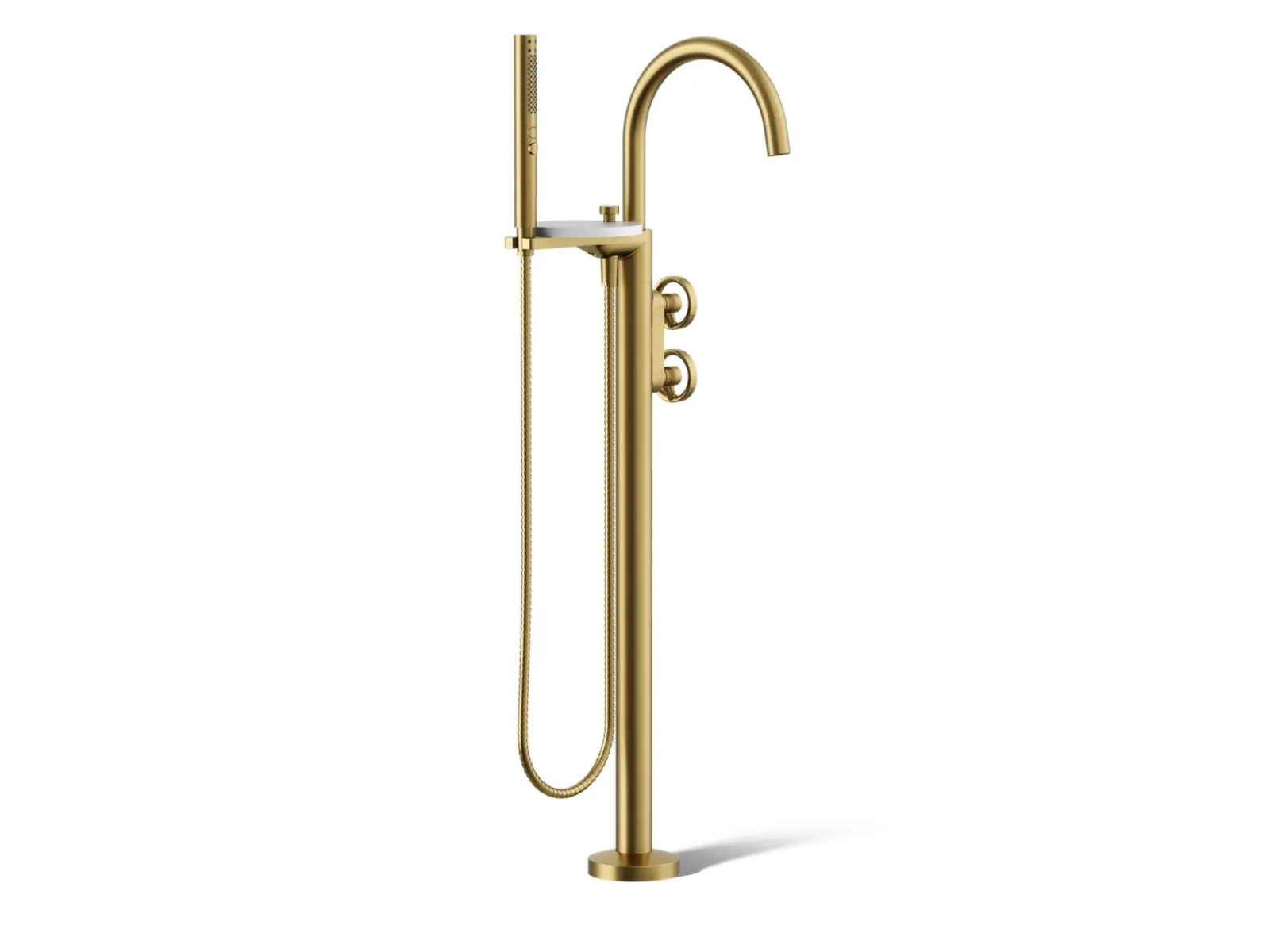 Floor-mount bath filler trim with industrial handles and handshower^Kohler Clearance
