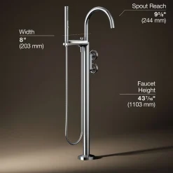 Floor-mount bath filler trim with industrial handles and handshower^Kohler Clearance
