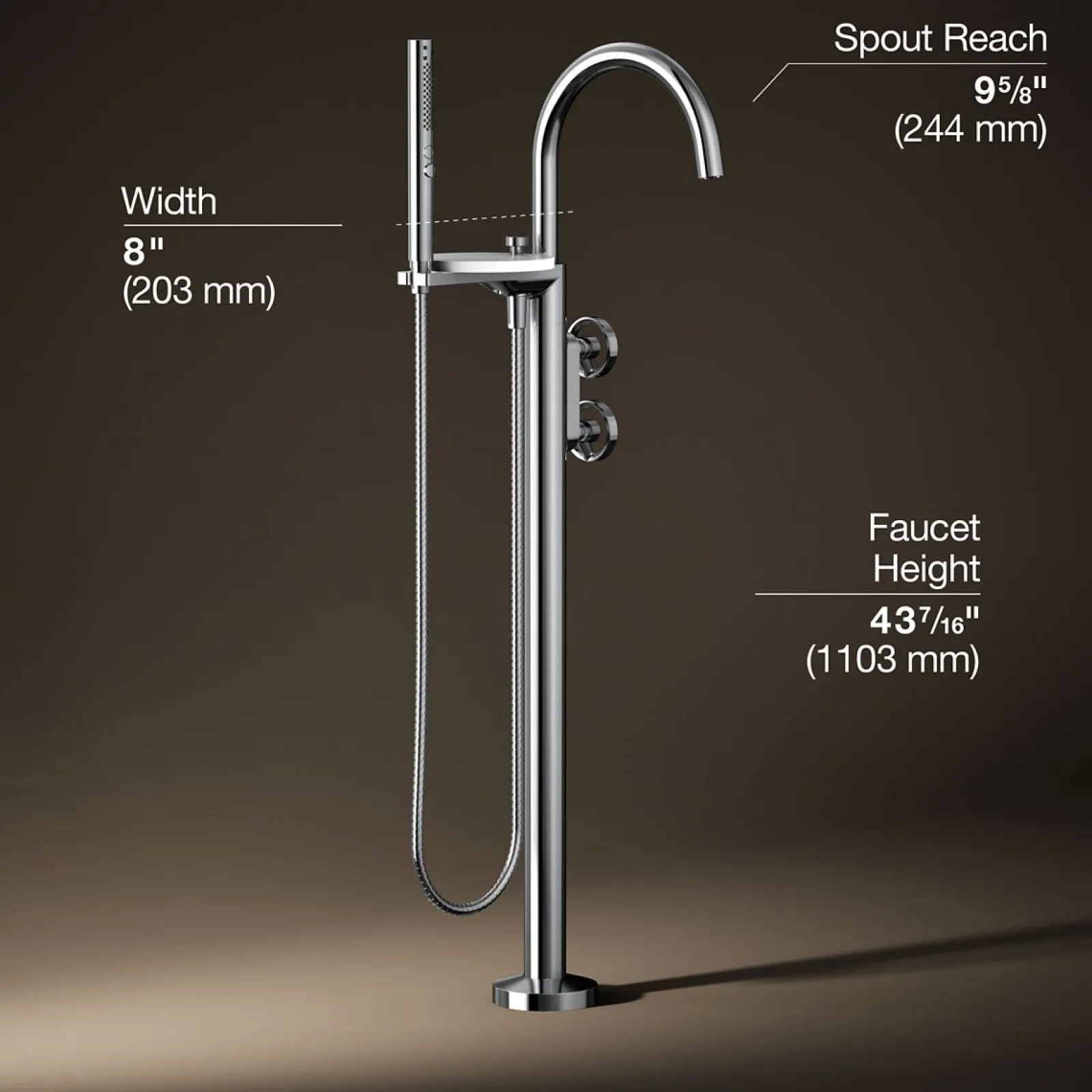 Floor-mount bath filler trim with industrial handles and handshower^Kohler Clearance