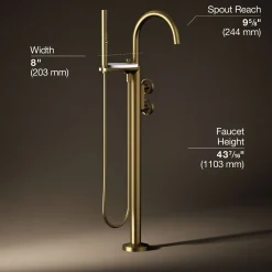 Floor-mount bath filler trim with industrial handles and handshower^Kohler Clearance