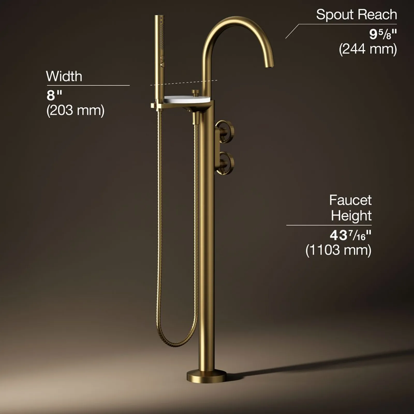 Floor-mount bath filler trim with industrial handles and handshower^Kohler Clearance