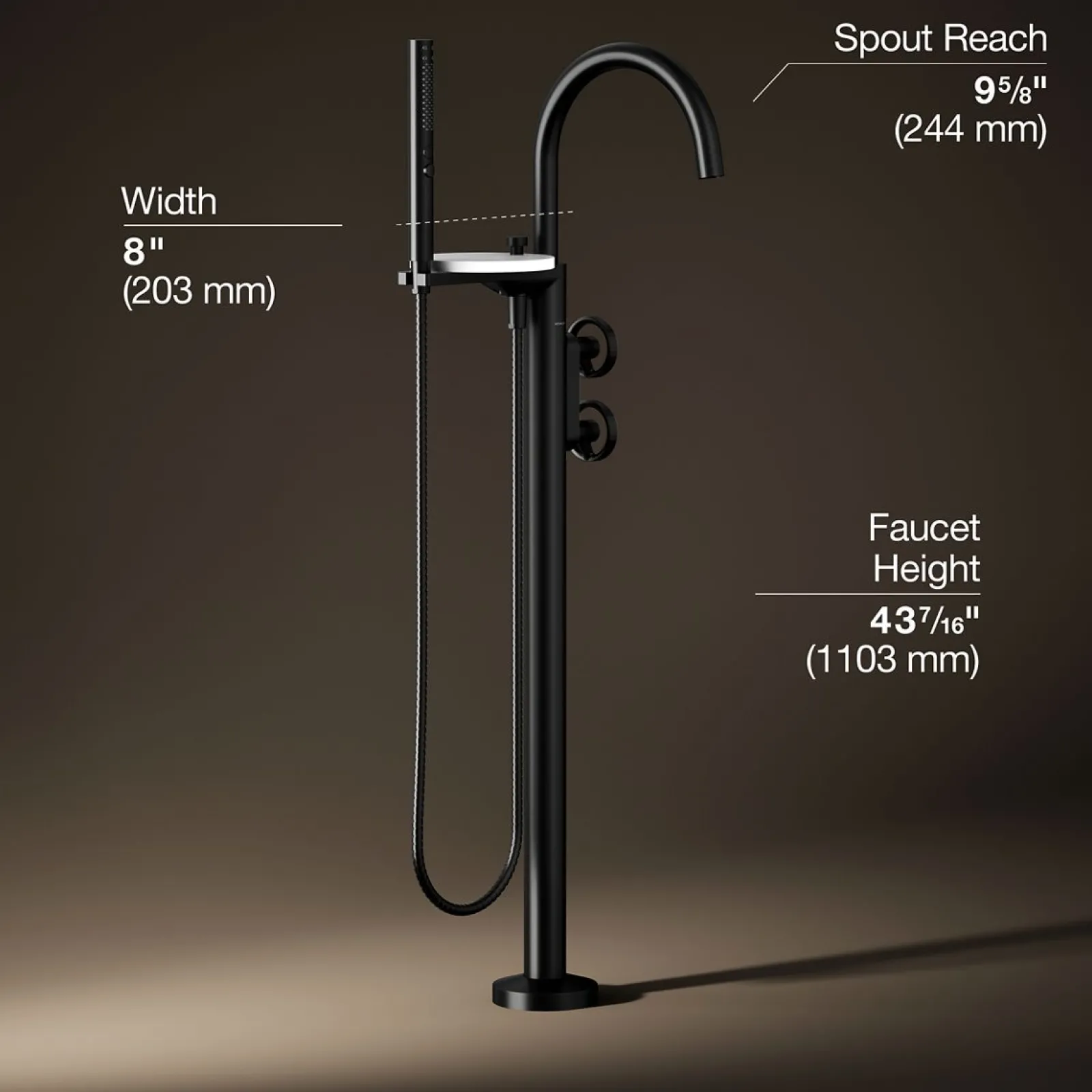 Floor-mount bath filler trim with industrial handles and handshower^Kohler Clearance