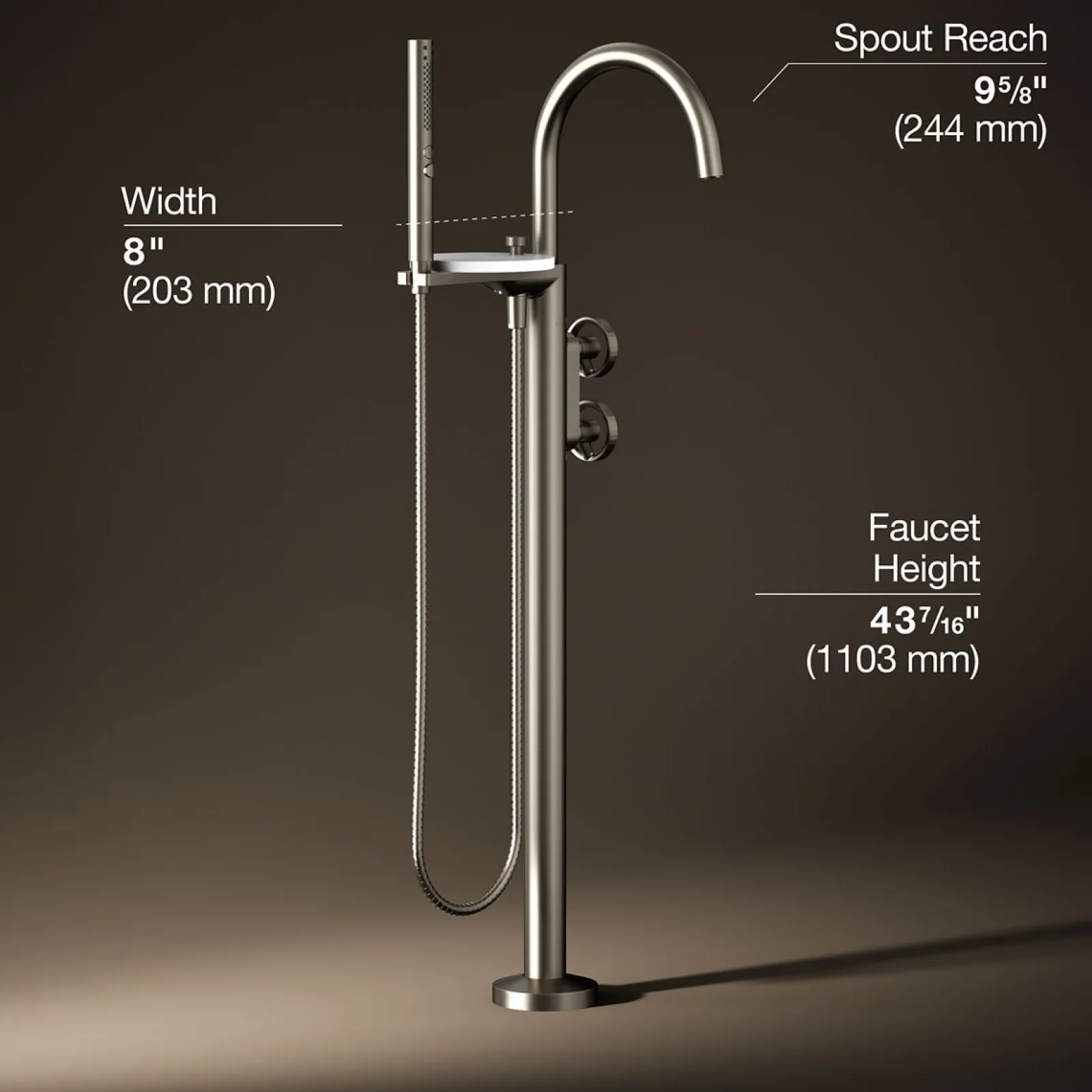 Floor-mount bath filler trim with industrial handles and handshower^Kohler Clearance