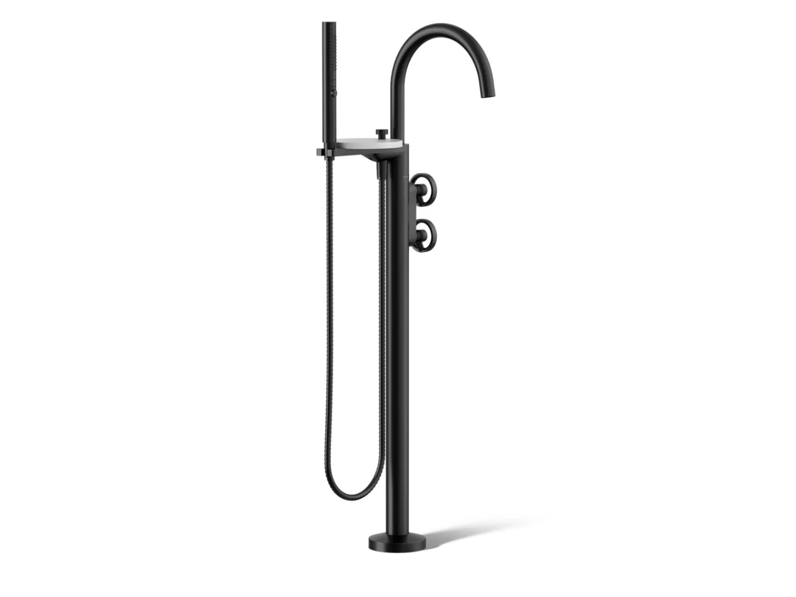 Floor-mount bath filler trim with industrial handles and handshower^Kohler Clearance
