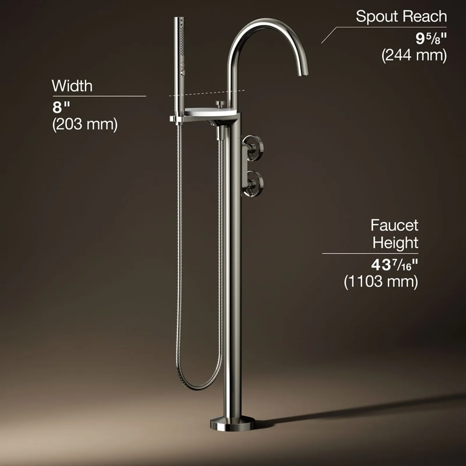 Floor-mount bath filler trim with industrial handles and handshower^Kohler Clearance