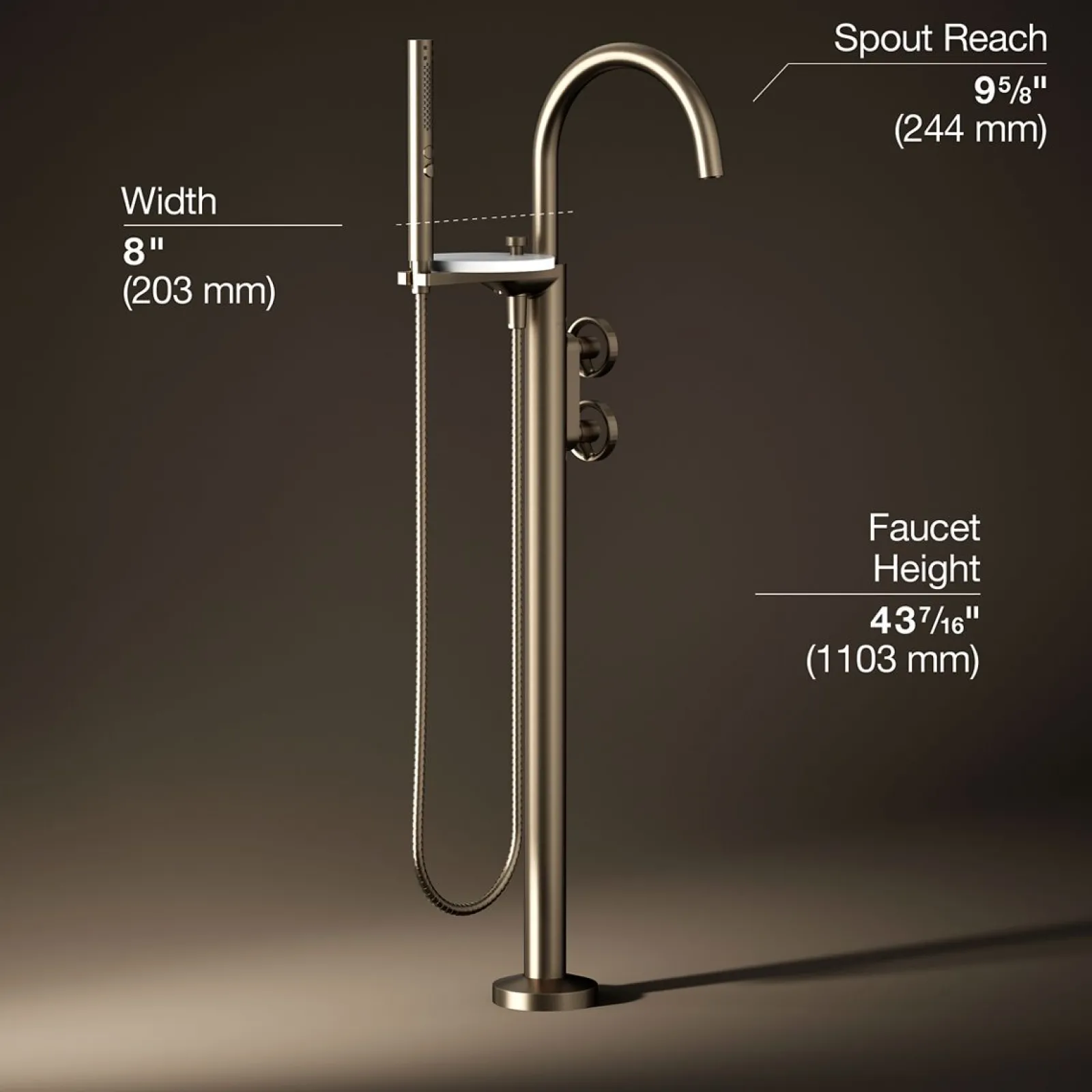 Floor-mount bath filler trim with industrial handles and handshower^Kohler Clearance