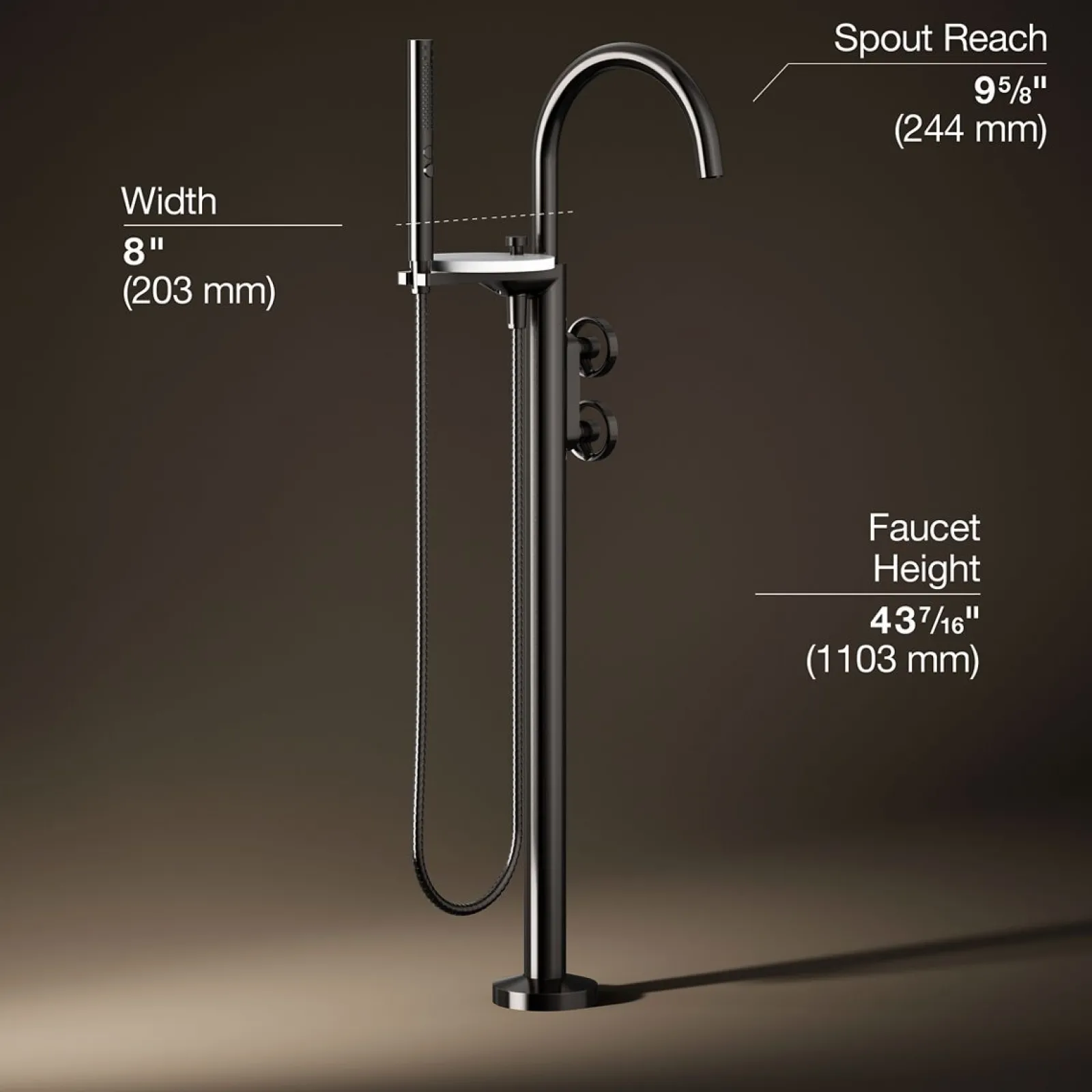 Floor-mount bath filler trim with industrial handles and handshower^Kohler Clearance