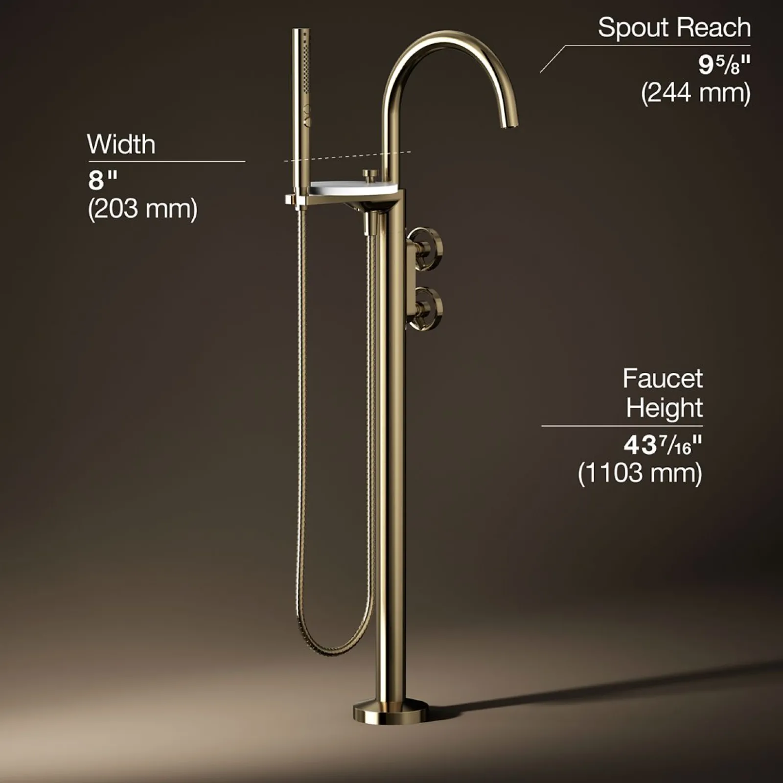 Floor-mount bath filler trim with industrial handles and handshower^Kohler Clearance