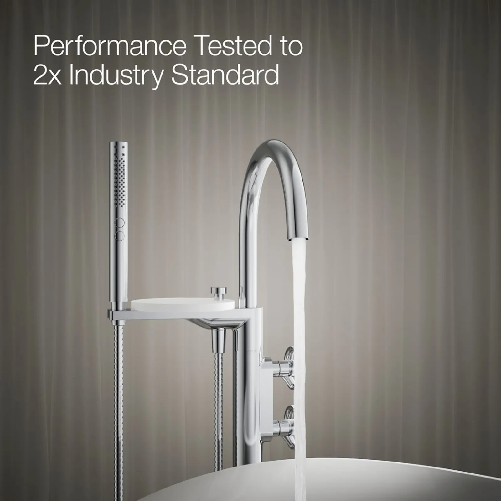 Floor-mount bath filler trim with industrial handles and handshower^Kohler Clearance