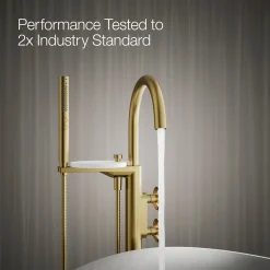 Floor-mount bath filler trim with industrial handles and handshower^Kohler Clearance