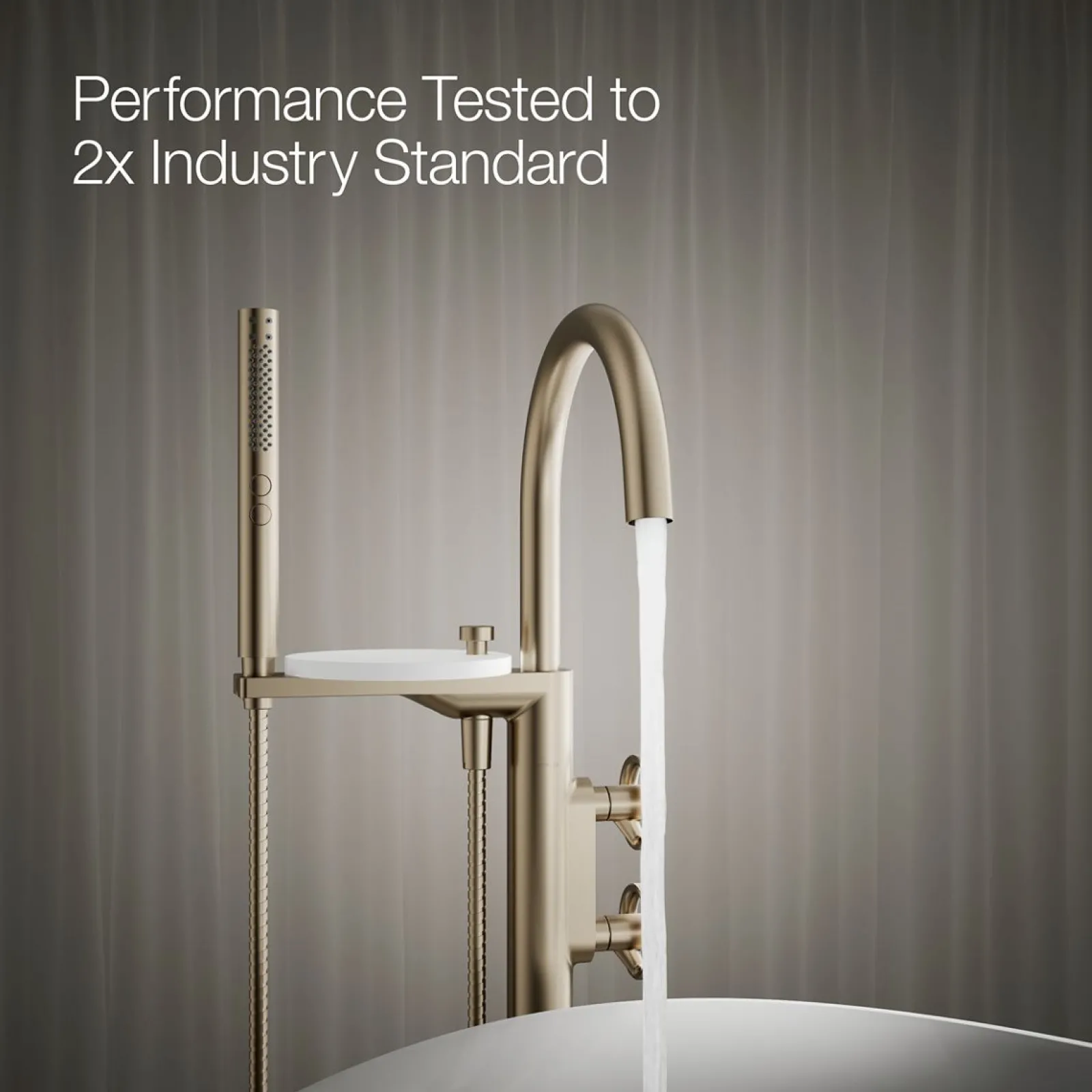 Floor-mount bath filler trim with industrial handles and handshower^Kohler Clearance