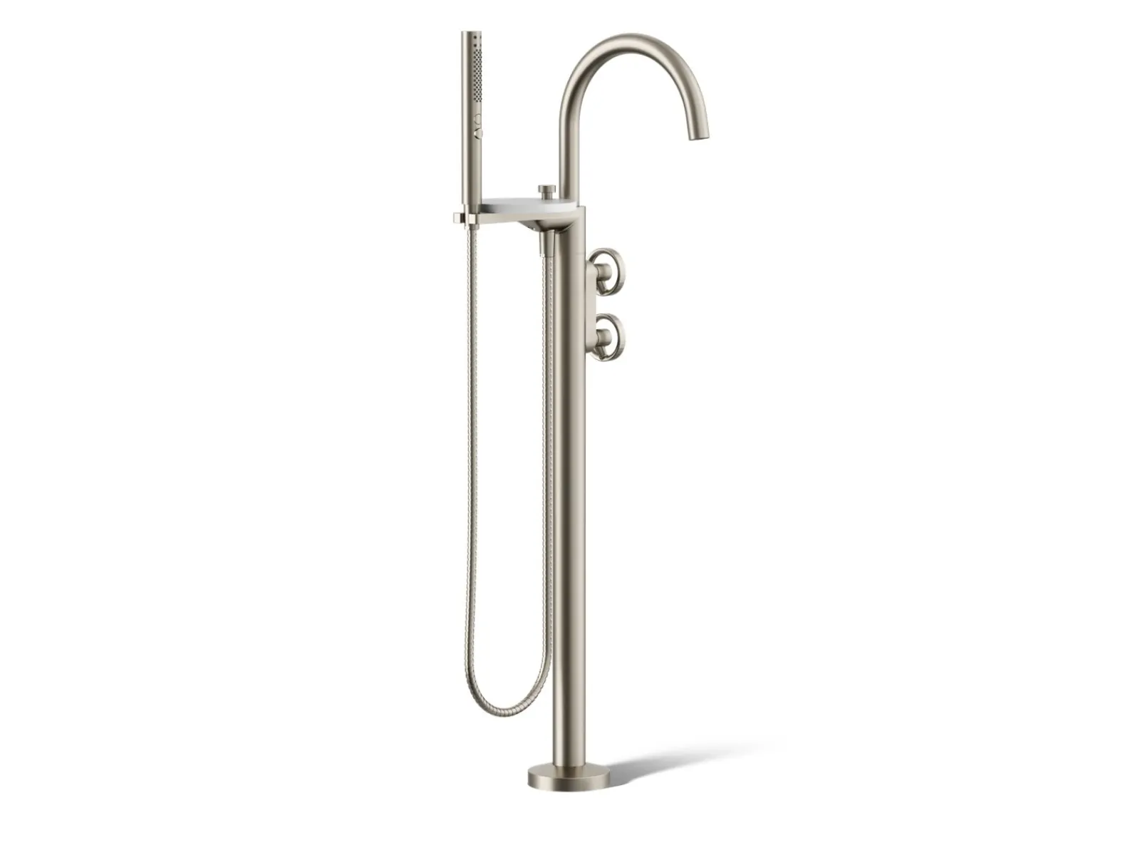 Floor-mount bath filler trim with industrial handles and handshower^Kohler Clearance
