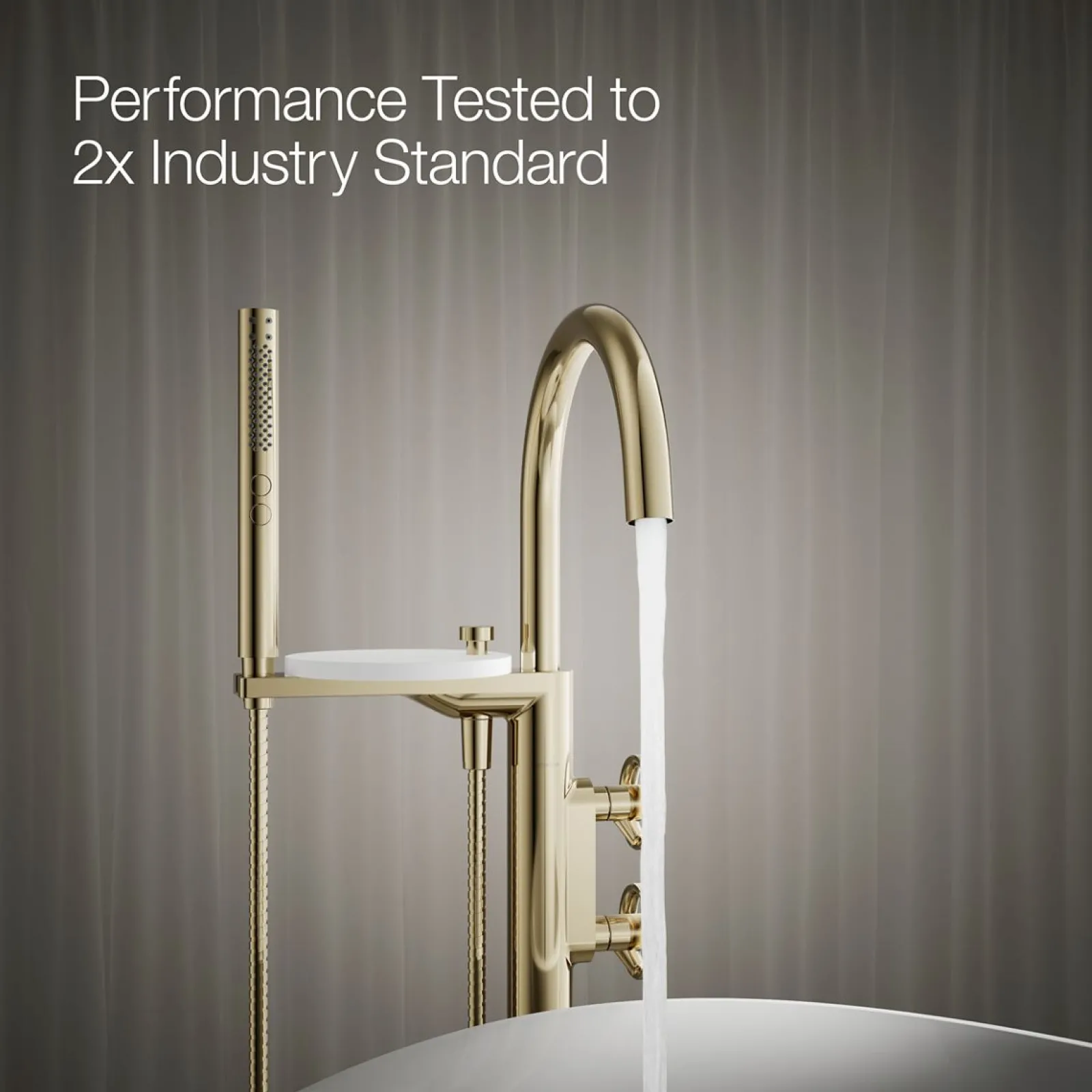 Floor-mount bath filler trim with industrial handles and handshower^Kohler Clearance