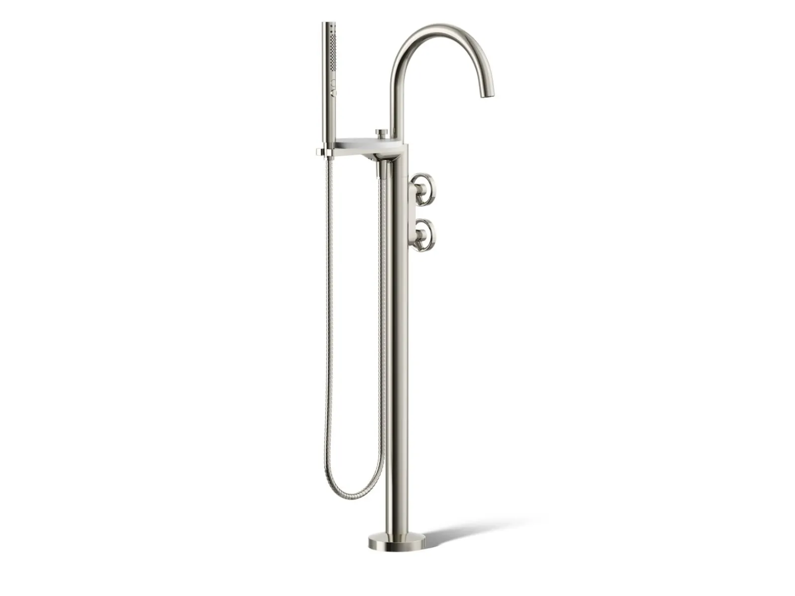 Floor-mount bath filler trim with industrial handles and handshower^Kohler Clearance