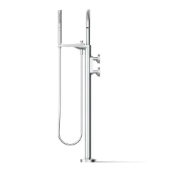 Floor-mount bath filler trim with industrial handles and handshower^Kohler Clearance