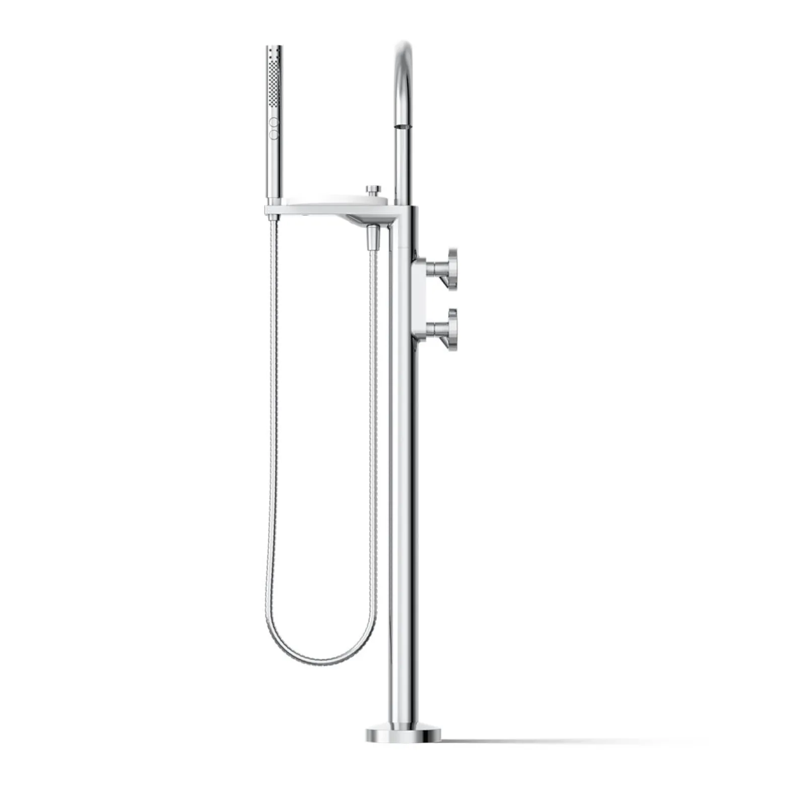 Floor-mount bath filler trim with industrial handles and handshower^Kohler Clearance