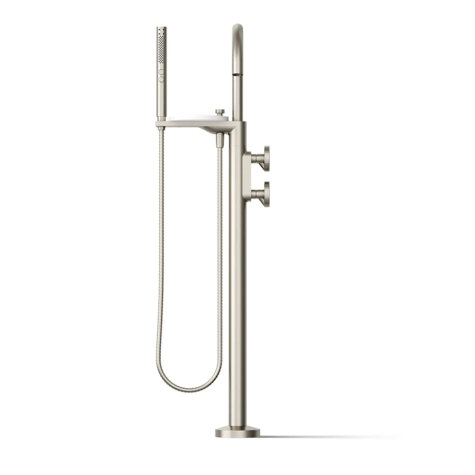 Floor-mount bath filler trim with industrial handles and handshower^Kohler Clearance