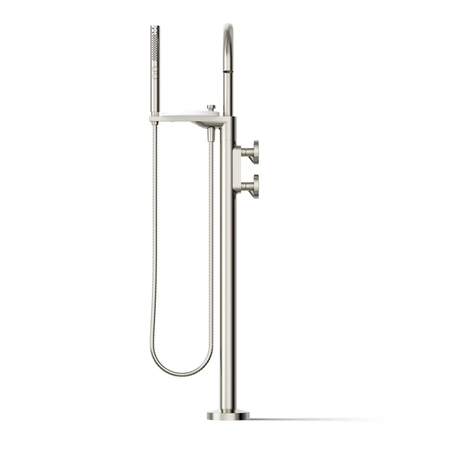 Floor-mount bath filler trim with industrial handles and handshower^Kohler Clearance