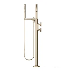 Floor-mount bath filler trim with industrial handles and handshower^Kohler Clearance