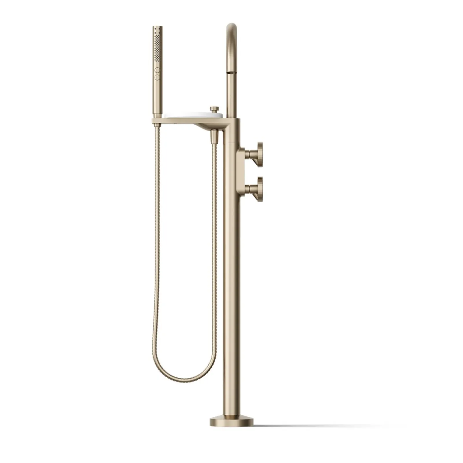 Floor-mount bath filler trim with industrial handles and handshower^Kohler Clearance