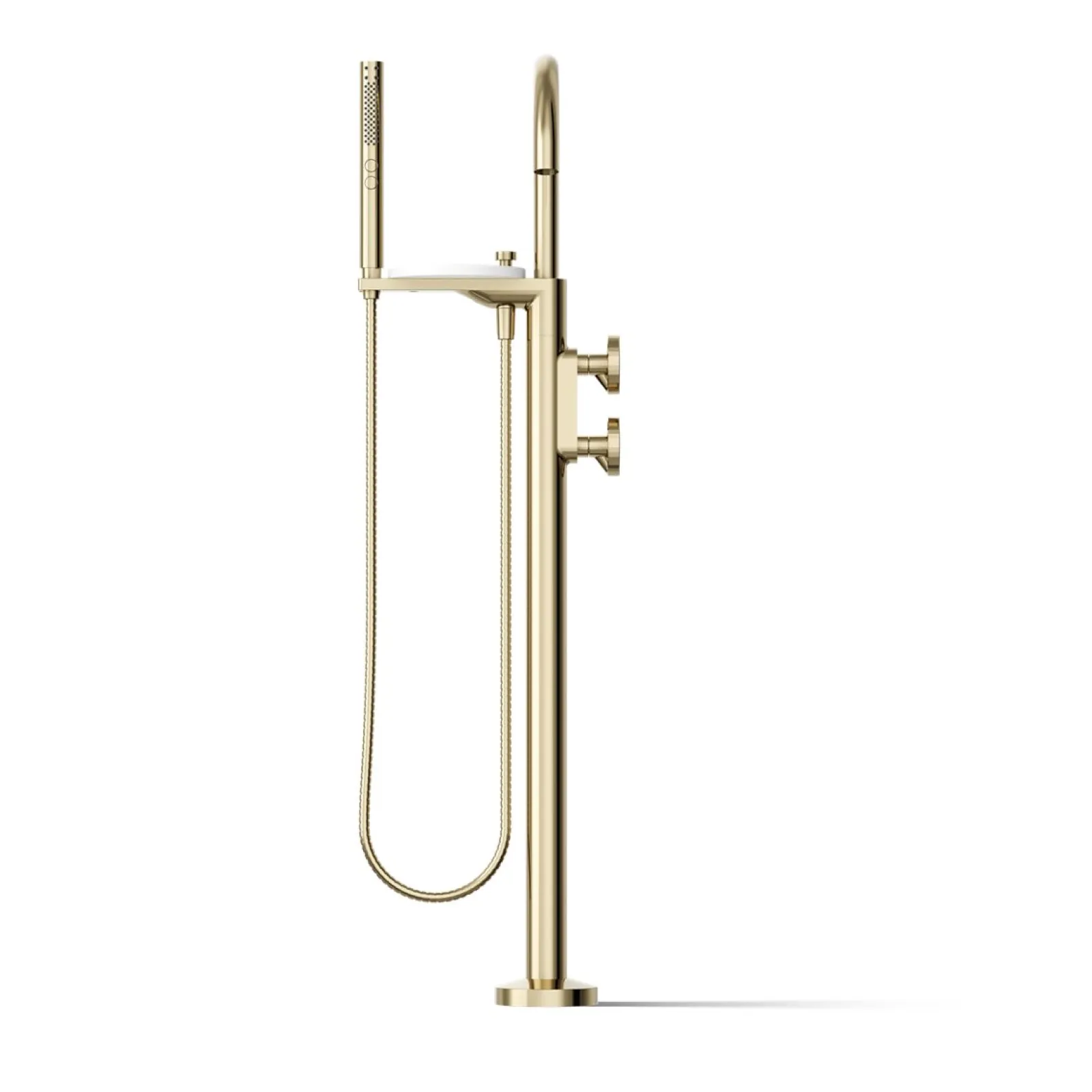 Floor-mount bath filler trim with industrial handles and handshower^Kohler Clearance
