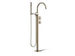 Floor-mount bath filler trim with industrial handles and handshower^Kohler Clearance