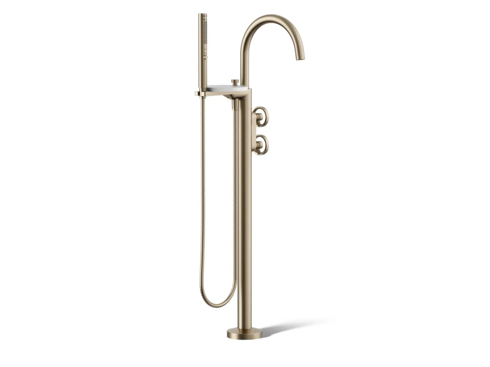 Floor-mount bath filler trim with industrial handles and handshower^Kohler Clearance