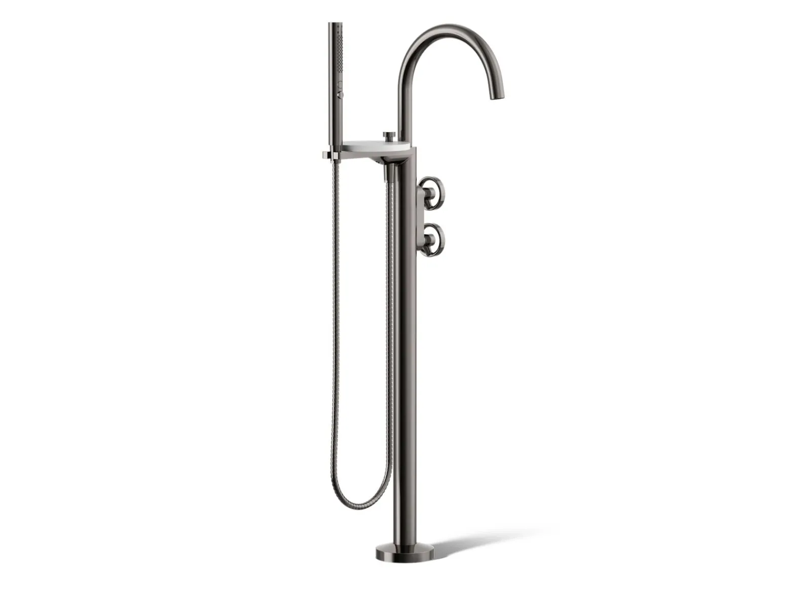 Floor-mount bath filler trim with industrial handles and handshower^Kohler Clearance
